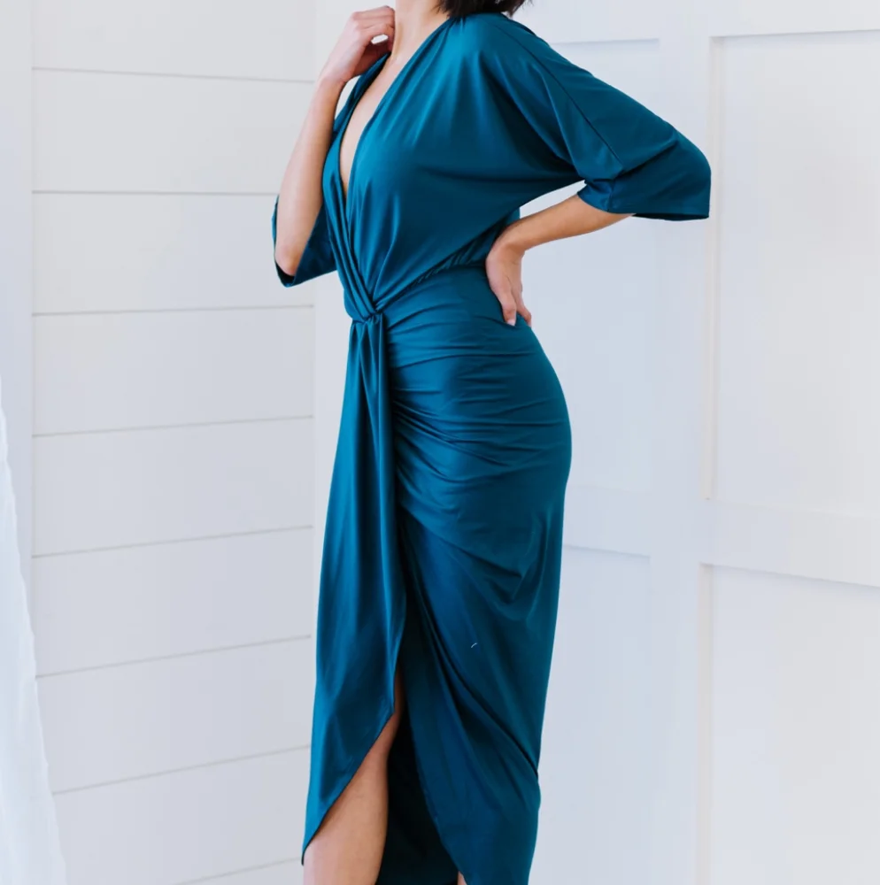 Material Girl Ruched Dress Teal - Picture 5 of 7